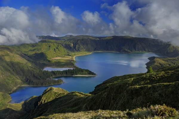 lagoa do fogo and green valley on san miguel island